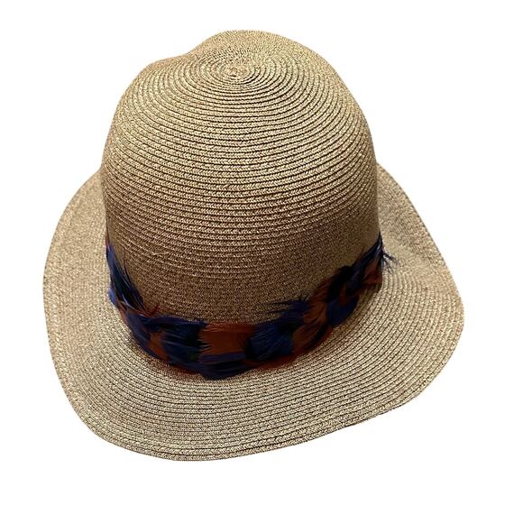 Eugenia Kim Feather Trim Straw Hat Made in USA Size Large - Picture 3 of 7